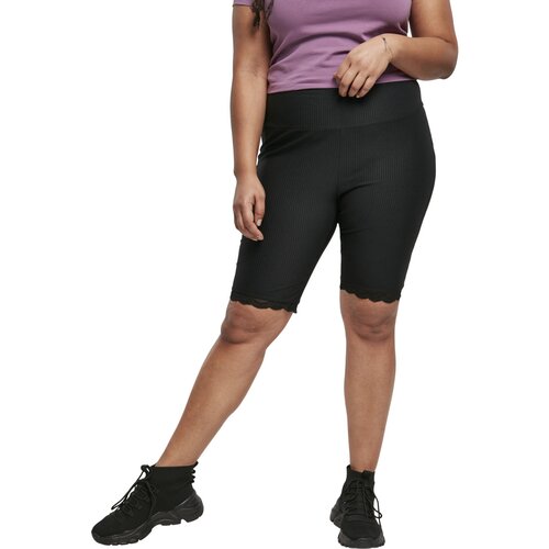 Urban Classics Ladies High Waist Rib Lace Hem Cycle Shorts black XL