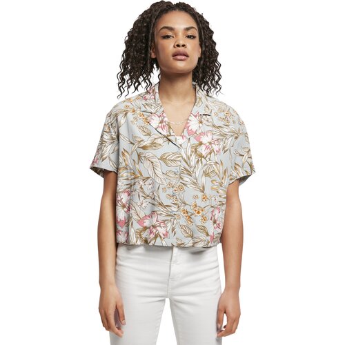 Urban Classics Ladies Viscose Resort Shirt  lightblue hibiscus L