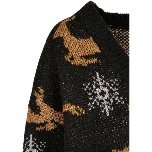 Urban Classics Ladies Short Oversized Christmas Cardigan black/gold 5XL