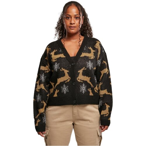 Urban Classics Ladies Short Oversized Christmas Cardigan black/gold 5XL