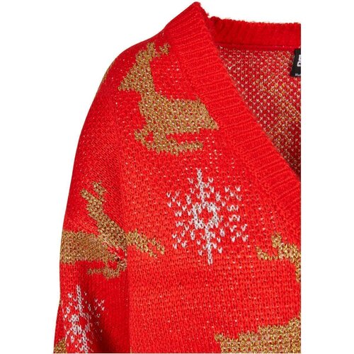 Urban Classics Ladies Short Oversized Christmas Cardigan red/gold 5XL