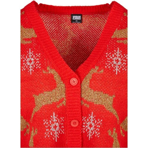 Urban Classics Ladies Short Oversized Christmas Cardigan red/gold XS