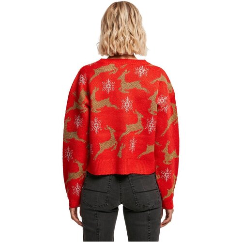 Urban Classics Ladies Short Oversized Christmas Cardigan red/gold XS