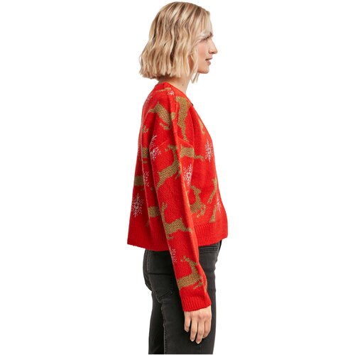 Urban Classics Ladies Short Oversized Christmas Cardigan red/gold XS