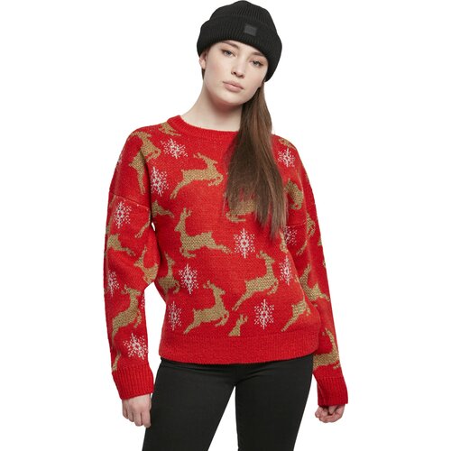 Urban Classics Ladies Oversized Christmas Sweater red/gold XS