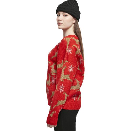 Urban Classics Ladies Oversized Christmas Sweater red/gold XS