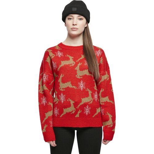 Urban Classics Ladies Oversized Christmas Sweater red/gold XS