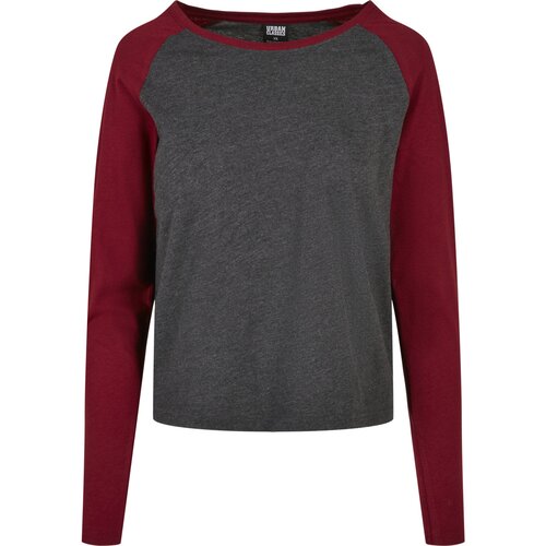 Urban Classics Ladies Contrast Raglan Longsleeve charcoal/burgundy XXL