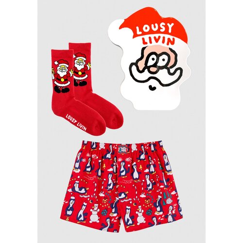 Lousy Livin Penguins Boxershort & Santa Socks Red L