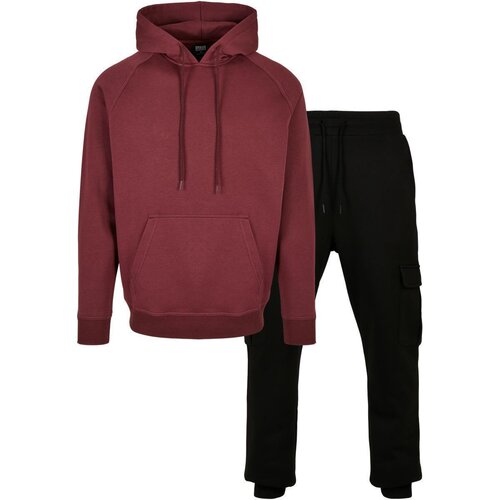 Urban Classics Blank Hoody + Cargo Sweatpants Suit Pack cherry+black S