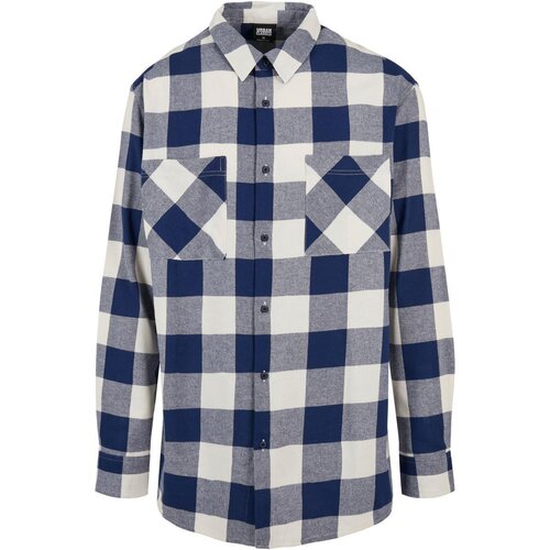 Urban Classics Long Oversized Checked Shirt darkblue/cream M