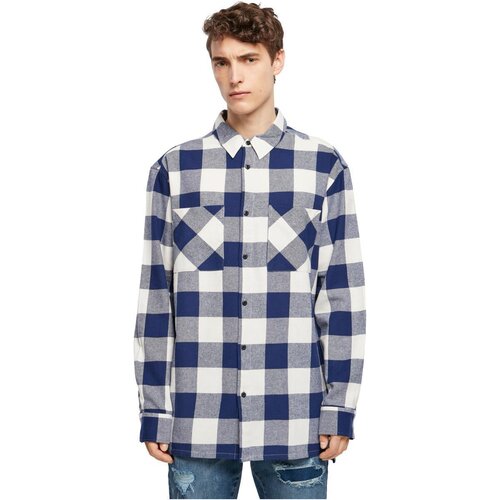 Urban Classics Long Oversized Checked Shirt darkblue/cream M