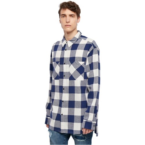 Urban Classics Long Oversized Checked Shirt darkblue/cream M