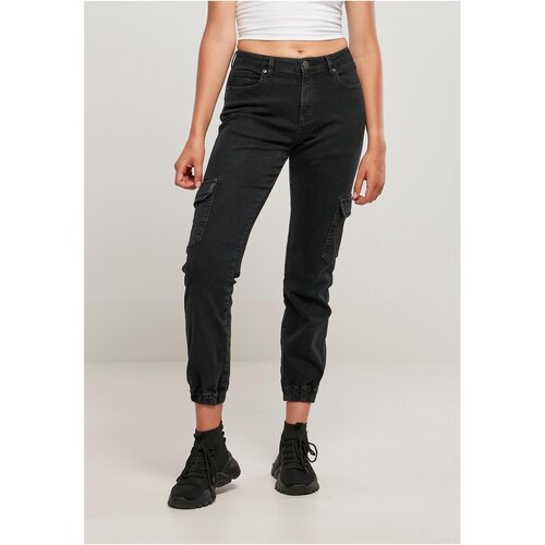 Urban Classics Ladies Organic Stretch Denim Cargo Pants black washed 28