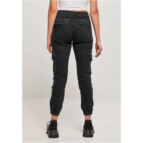 Urban Classics Ladies Organic Stretch Denim Cargo Pants black washed 28