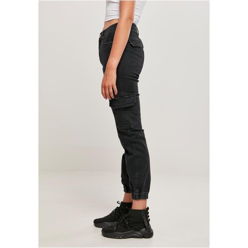 Urban Classics Ladies Organic Stretch Denim Cargo Pants black washed 28