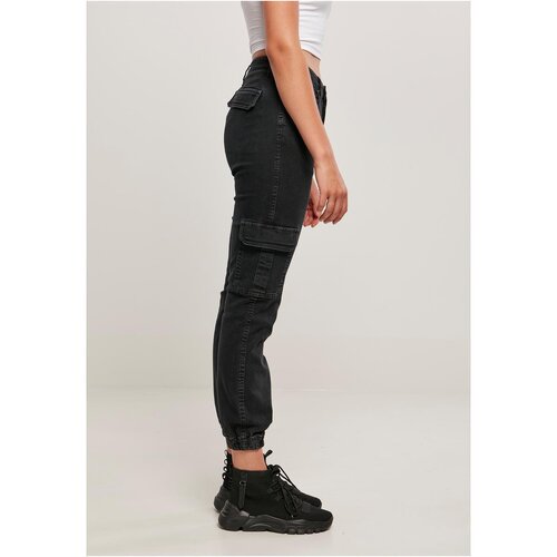 Urban Classics Ladies Organic Stretch Denim Cargo Pants black washed 28