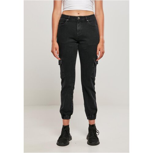 Urban Classics Ladies Organic Stretch Denim Cargo Pants black washed 28