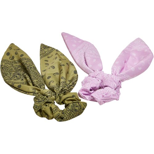 Urban Classics Bandana Print Scrunchies With XXL Bow 2-Pack khaki/lightlilac one size