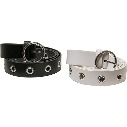 Urban Classics Synthetic Leather Eyelet Belt 2-Pack black/white L/XL